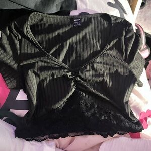 SHEIN Black Ribbed Top with Lace Detail
